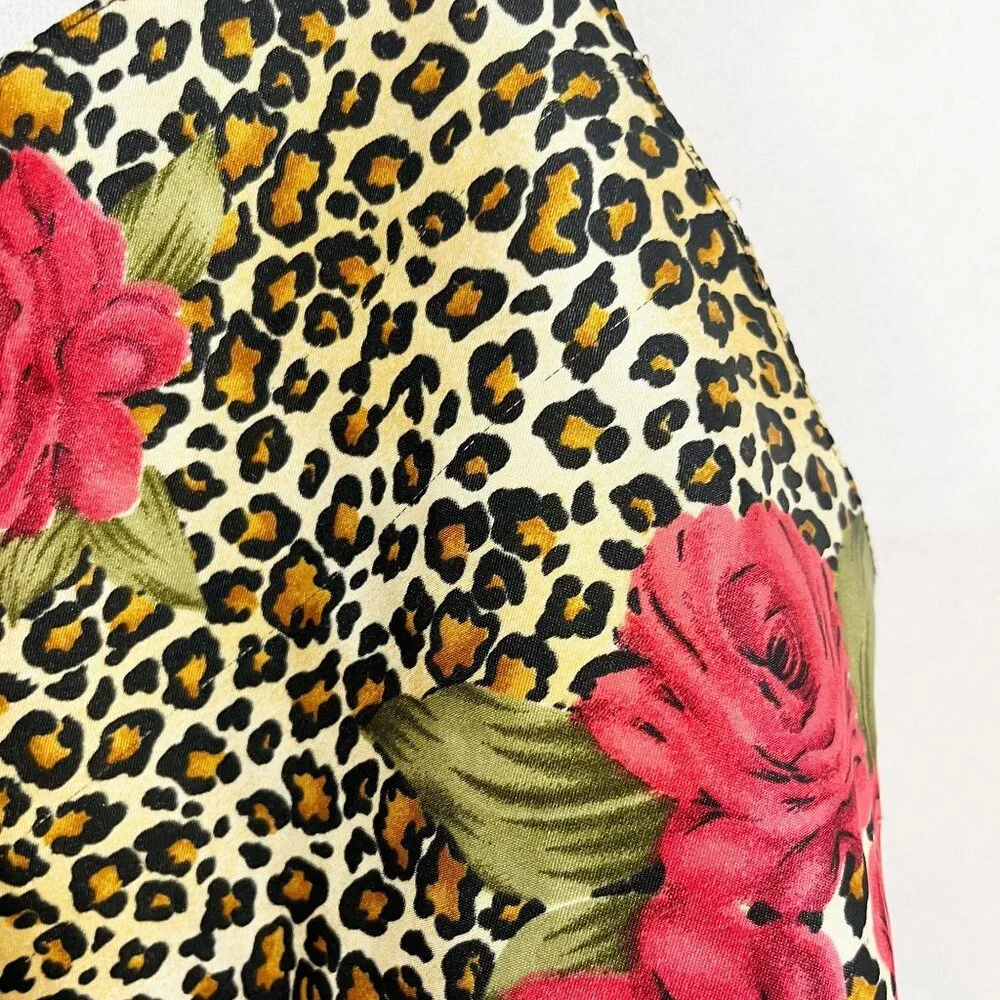 Vintage Leopard Floral Satin Mini Slip Dress Bow Scoop Neck Y2K‎ 90s Size Small - Picture 8 of 8